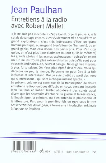 Quatrième de couverture de « ENTRETIENS A LA RADIO AVEC ROBERT MALLET »