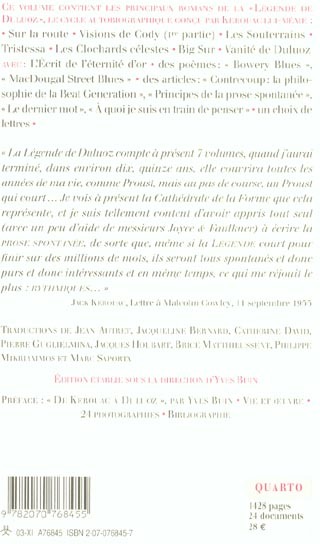 Quatrième de couverture de « SUR LA ROUTE ET AUTRES ROMANS »
