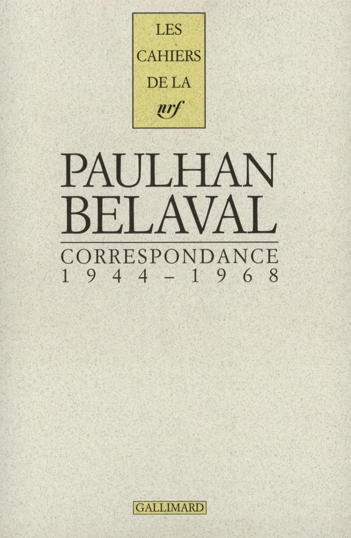 Couverture du livre « CORRESPONDANCE - (1944-1968) » de Paulhan/belaval, librairie Les Contes Infusés à Corte