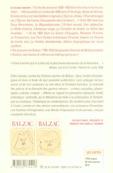 Quatrième de couverture de « NOUVELLES ET CONTES - VOL01 - 1820-1832 »