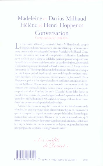 Quatrième de couverture de « CONVERSATION - CORRESPONDANCE 1918-1974 »