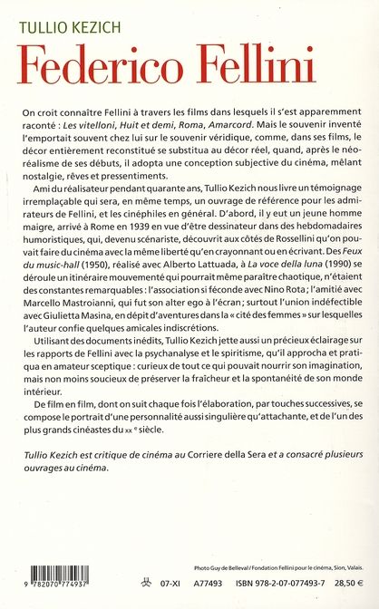 Quatrième de couverture de « FEDERICO FELLINI - SA VIE ET SES FILMS »