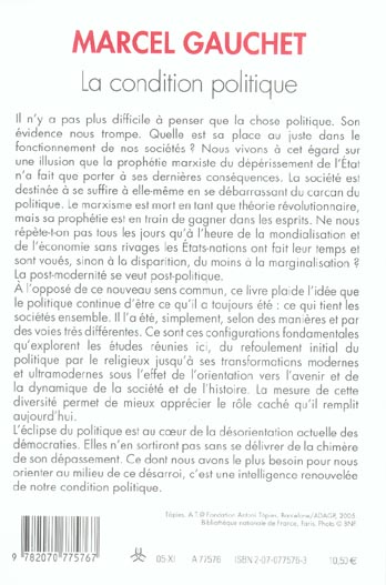 Quatrième de couverture de « LA CONDITION POLITIQUE »