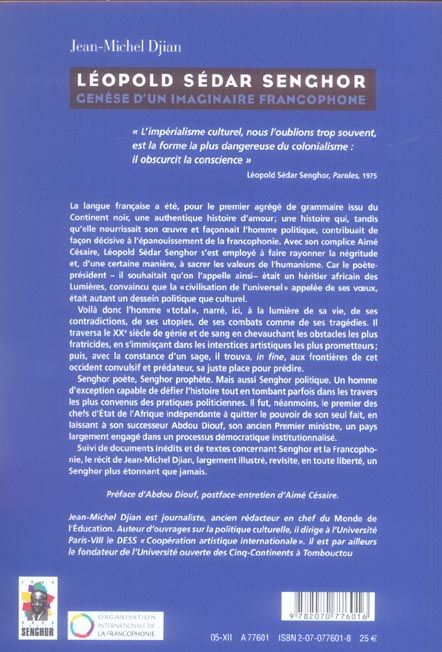 Quatrième de couverture de « LEOPOLD SEDAR SENGHOR - GENESE D'UN IMAGINAIRE FRANCOPHONE »