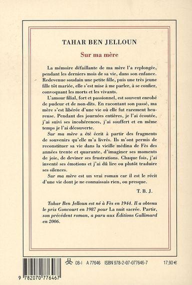 Quatrième de couverture de « Sur ma mère : roman »
