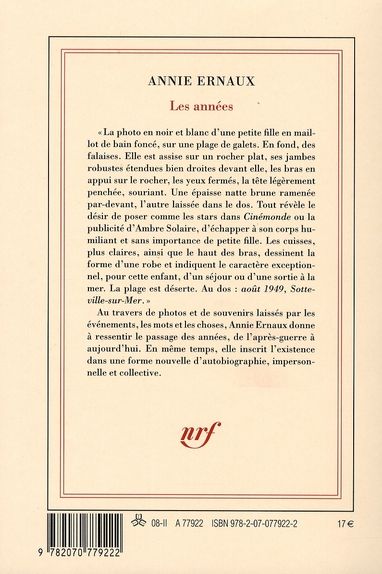 Quatrième de couverture de « Les années »