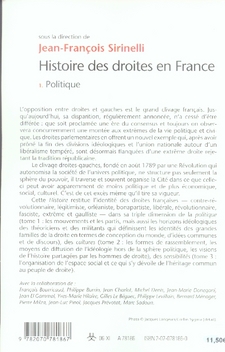 Quatrième de couverture de « HISTOIRE DES DROITES EN FRANCE - VOL01 - POLITIQUE »