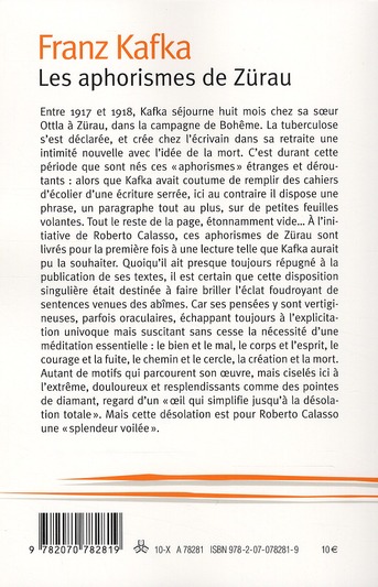 Quatrième de couverture de « Les aphorismes de Zürau »