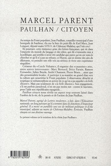 Quatrième de couverture de « PAULHAN CITOYEN - CONSEILLER MUNICIPAL DE CHATENAY-MALABRY (1935-1941) »