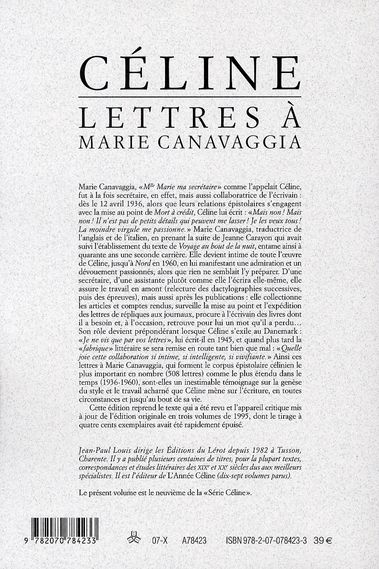 Quatrième de couverture de « LETTRES A MARIE CANAVAGGIA - (1936-1960) »