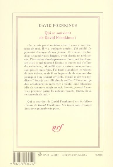 Quatrième de couverture de « Qui se souvient de David Foenkinos ? : roman »