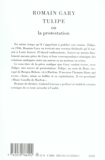 Quatrième de couverture de « Tulip ou La Protestation »