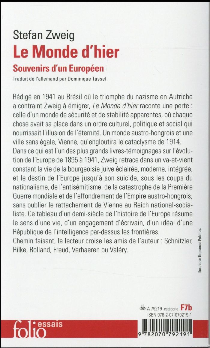Quatrième de couverture de « Le monde d'hier »
