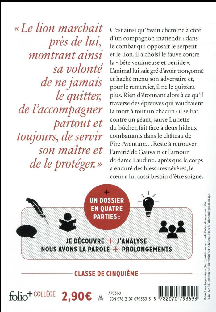 Quatrième de couverture de « Yvain ou Le chevalier au lion : texte intégral »