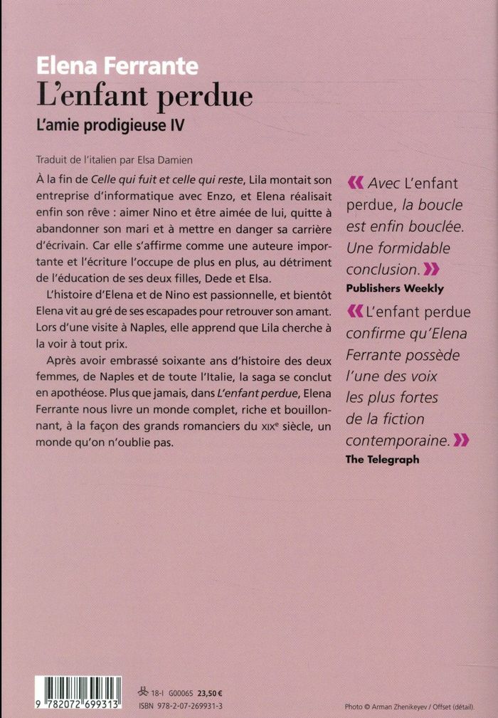 Quatrième de couverture de « L'enfant perdue : maturité, vieillesse »