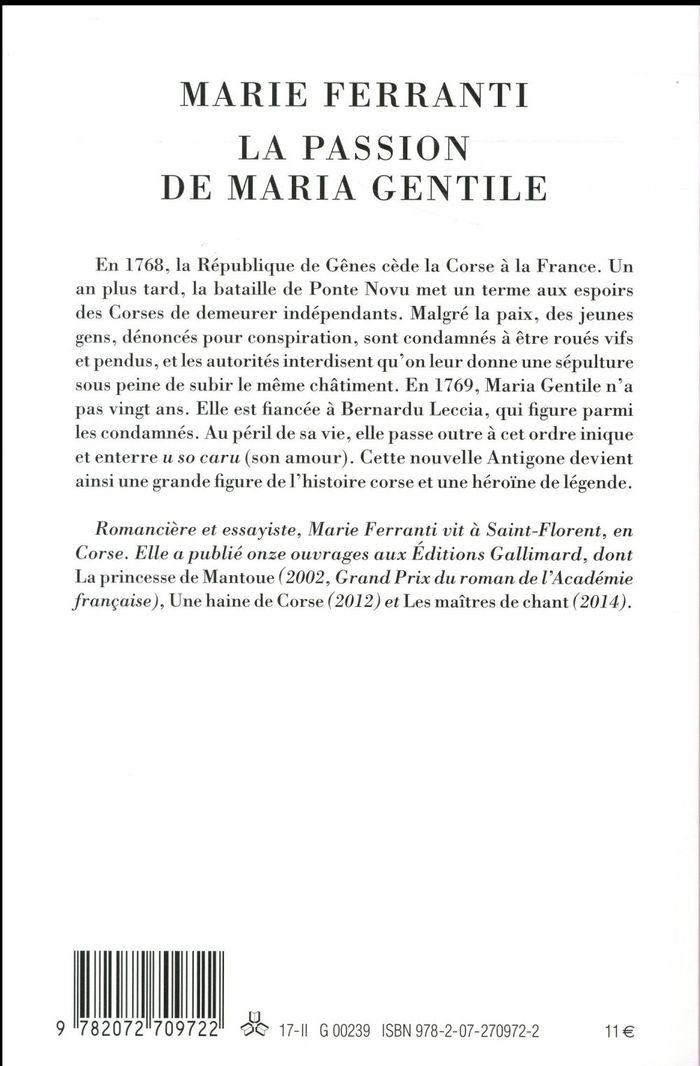 Quatrième de couverture de « La passion de Maria Gentile : pièce en cinq tableaux »