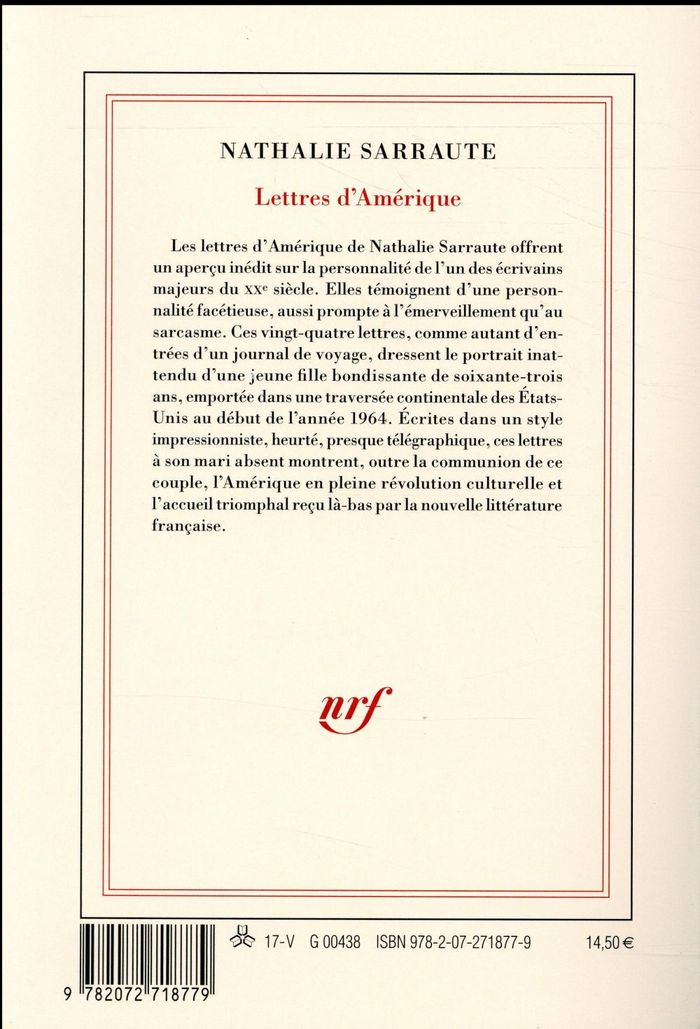 Quatrième de couverture de « Lettres d'Amérique »