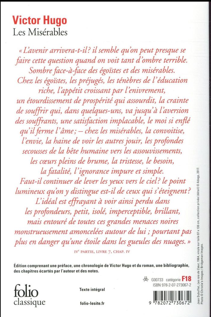 Quatrième de couverture de « LES MISERABLES »