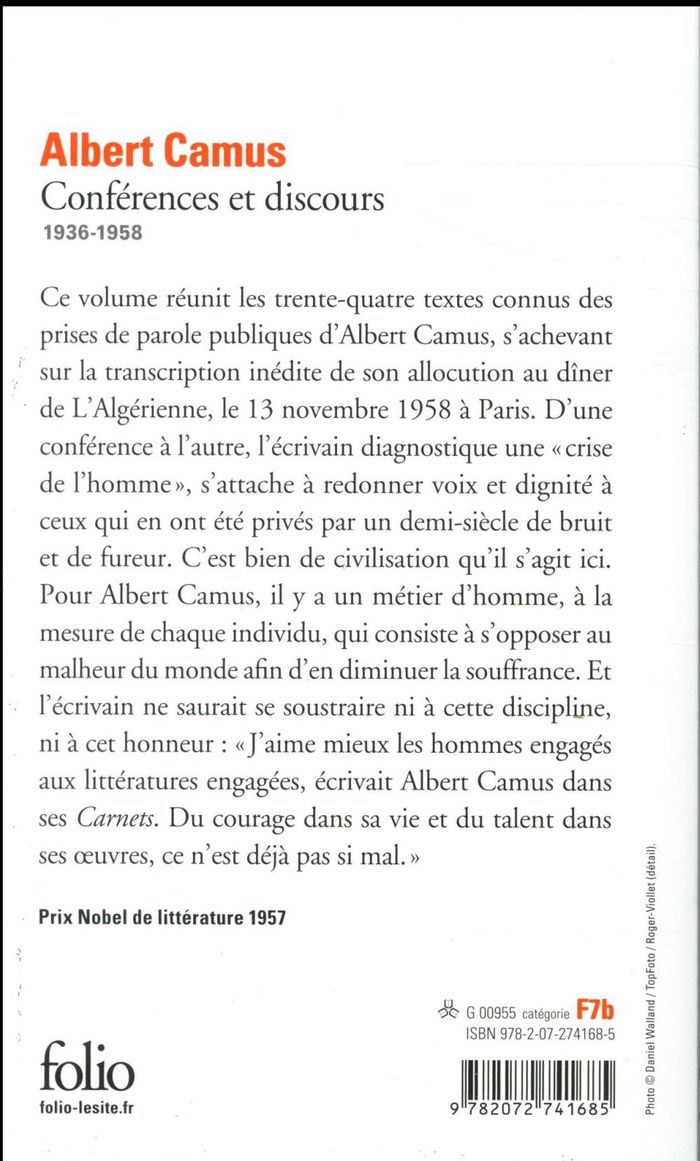 Quatrième de couverture de « Conférences et discours : 1936-1958 »