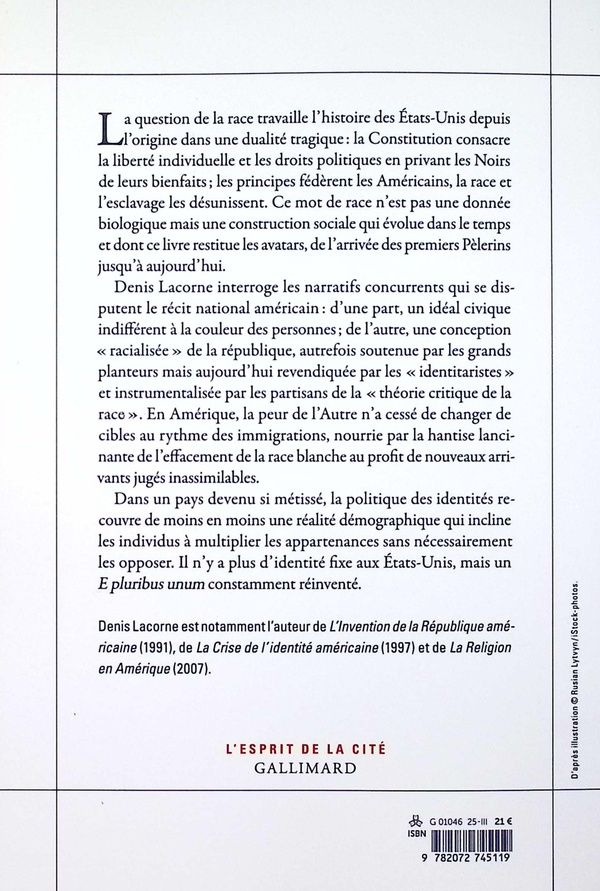Quatrième de couverture de « De la race en Amérique »