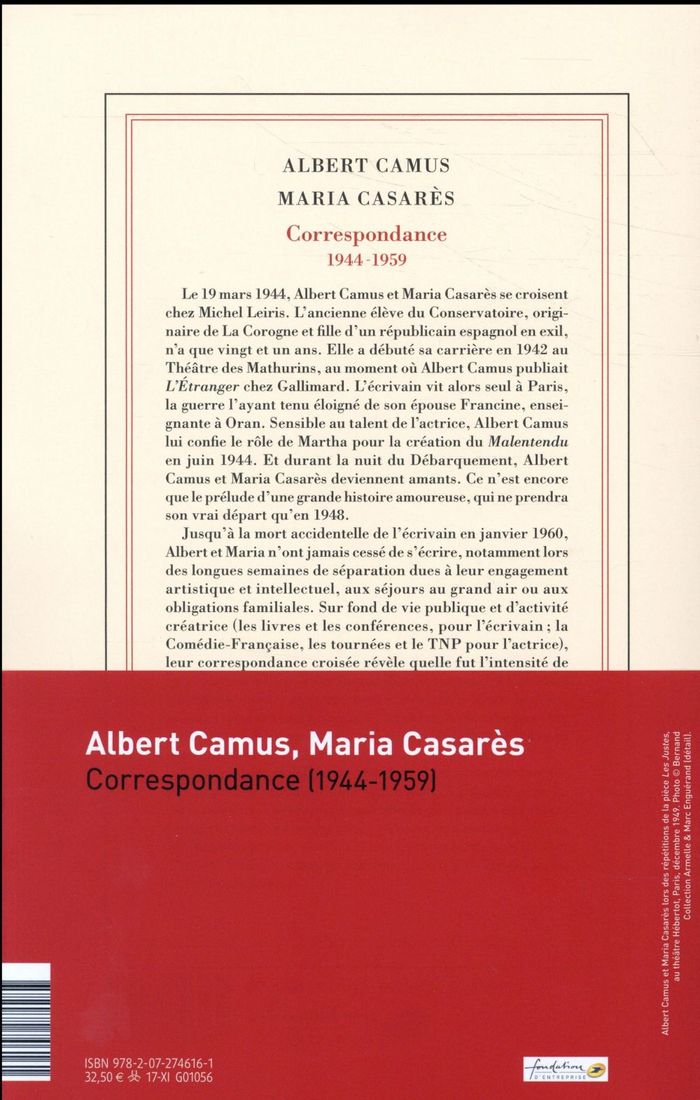 Quatrième de couverture de « Correspondance : 1944-1959 »