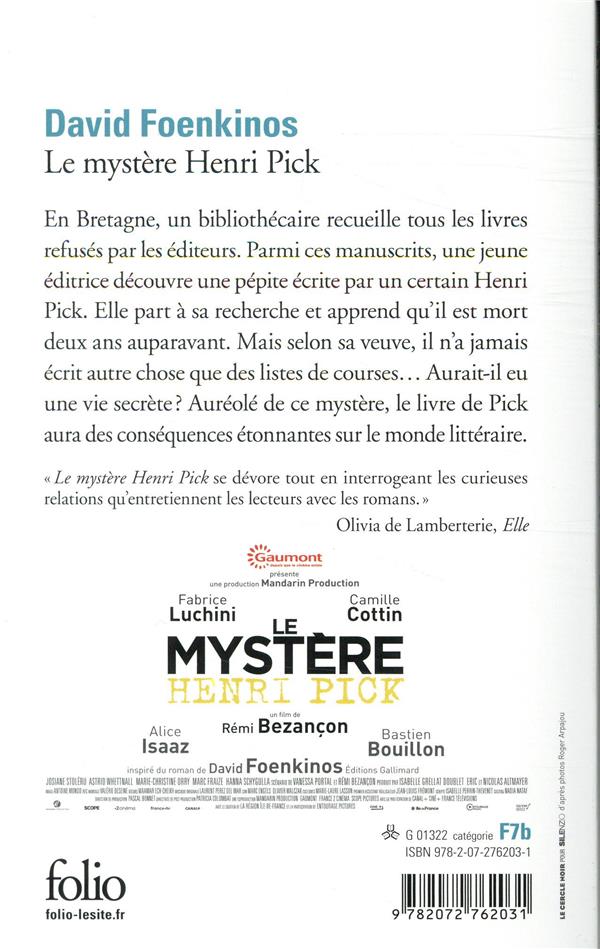 Quatrième de couverture de « Le mystère Henri Pick »