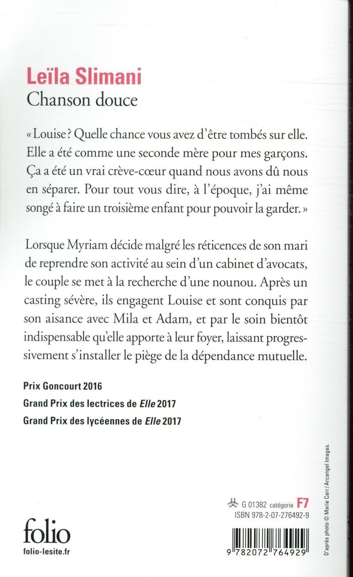 Quatrième de couverture de « Chanson douce »