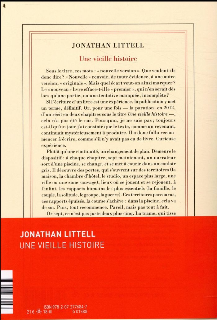Quatrième de couverture de « Une vieille histoire : nouvelle version »