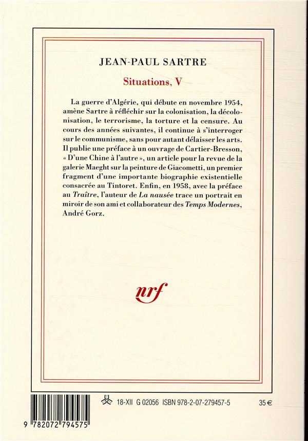 Quatrième de couverture de « SITUATIONS - VOL05 - MARS 1954 - AVRIL 1958 »