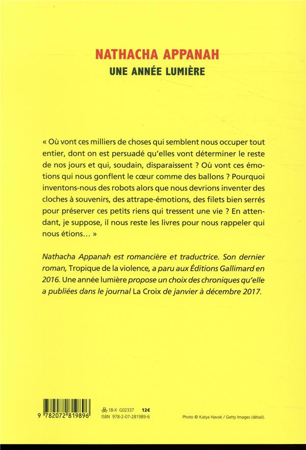 Quatrième de couverture de « Une année lumière : chroniques »