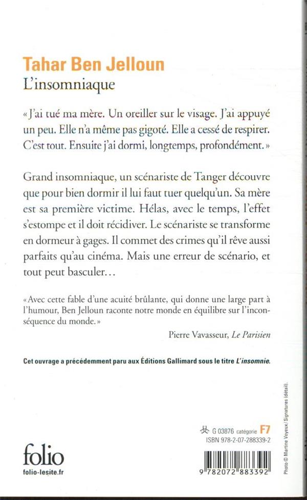 Quatrième de couverture de « L'insomniaque »