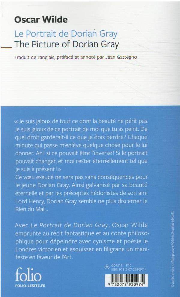 Quatrième de couverture de « Le portrait de Dorian Gray »