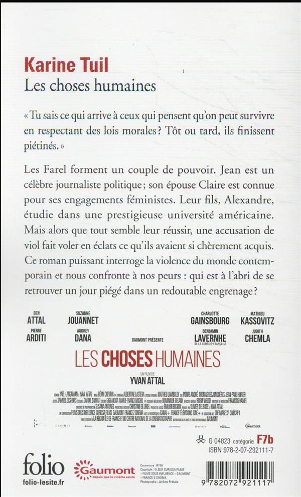 Quatrième de couverture de « Les choses humaines »