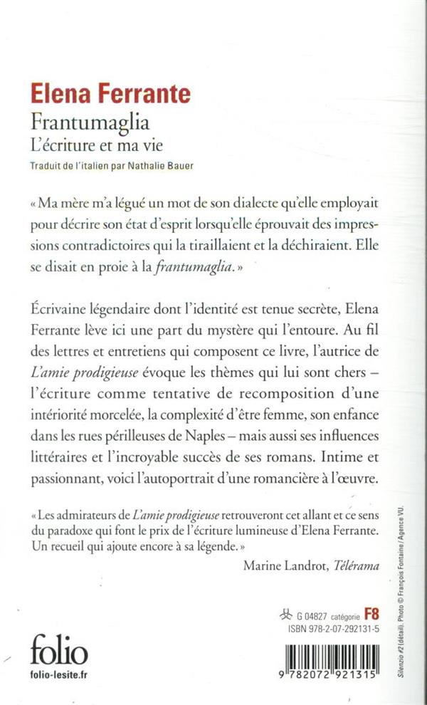 Quatrième de couverture de « Frantumaglia : l'écriture et ma vie »