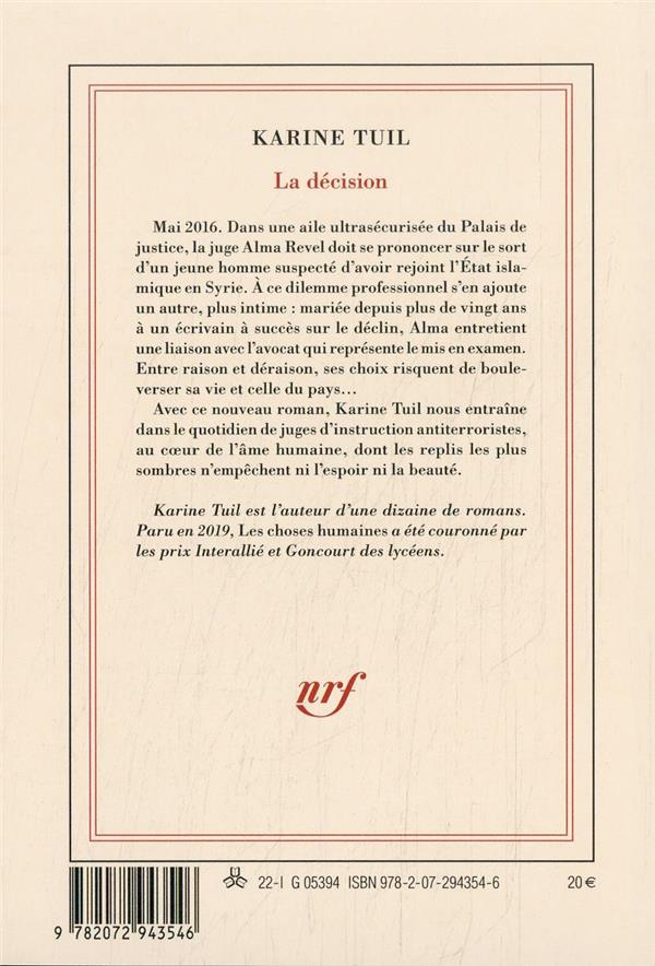 Quatrième de couverture de « La décision : roman »