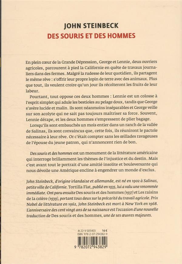 Quatrième de couverture de « Des souris et des hommes : roman »