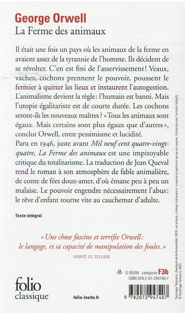 Quatrième de couverture de « La ferme des animaux »