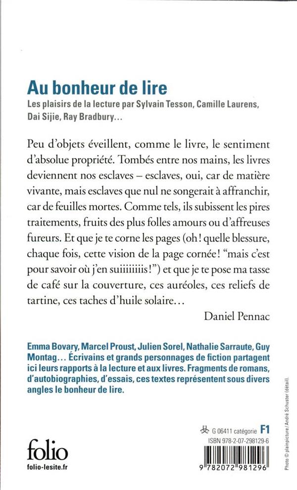 Quatrième de couverture de « Au bonheur de lire : les plaisirs de la lecture »