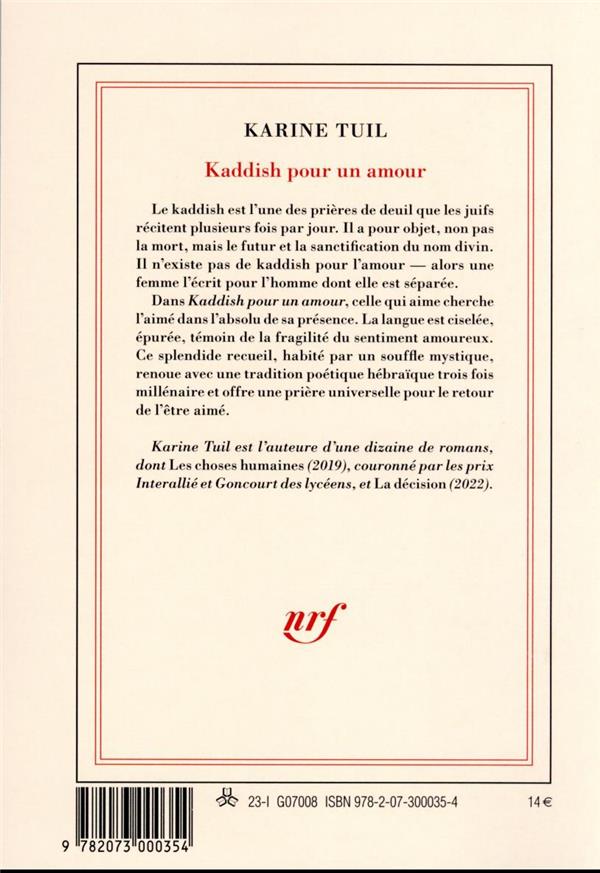 Quatrième de couverture de « Kaddish pour un amour : poèmes »