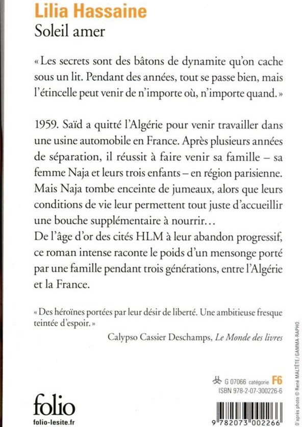 Quatrième de couverture de « SOLEIL AMER »
