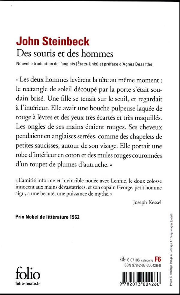 Quatrième de couverture de « DES SOURIS ET DES HOMMES »