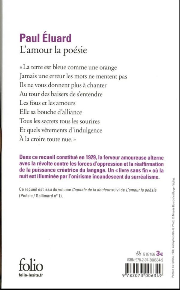 Quatrième de couverture de « L'AMOUR LA POESIE »