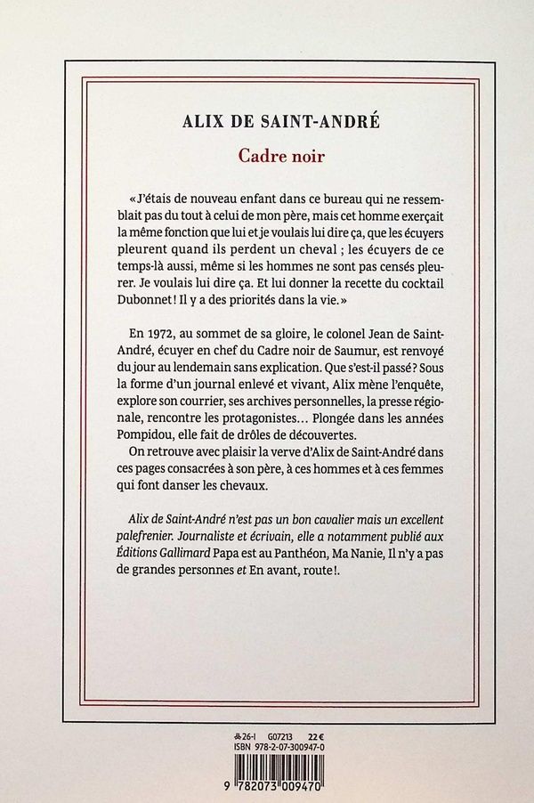 Quatrième de couverture de « Cadre noir »