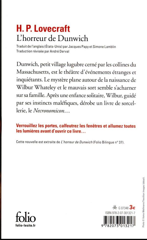 Quatrième de couverture de « L'HORREUR DE DUNWICH »