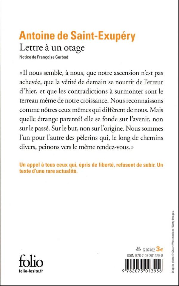 Quatrième de couverture de « LETTRE A UN OTAGE »
