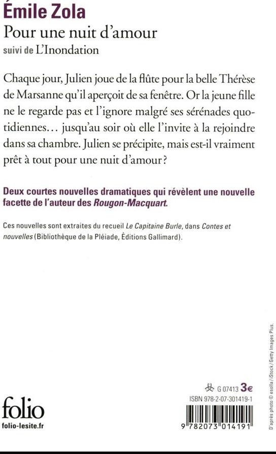 Quatrième de couverture de « POUR UNE NUIT D'AMOUR/L'INONDATION »