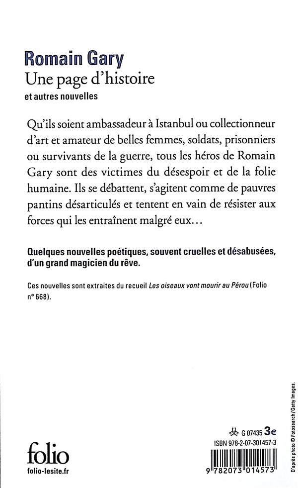 Quatrième de couverture de « UNE PAGE D'HISTOIRE ET AUTRES NOUVELLES »