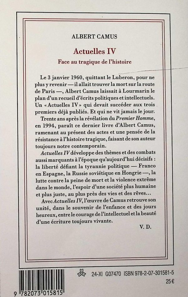 Quatrième de couverture de « Actuelles »