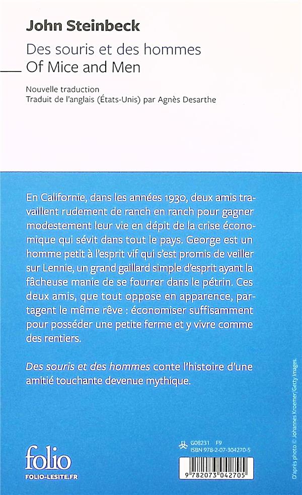 Quatrième de couverture de « Des souris et des hommes »