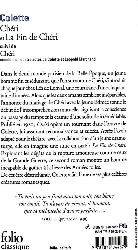Quatrième de couverture de « Chéri »